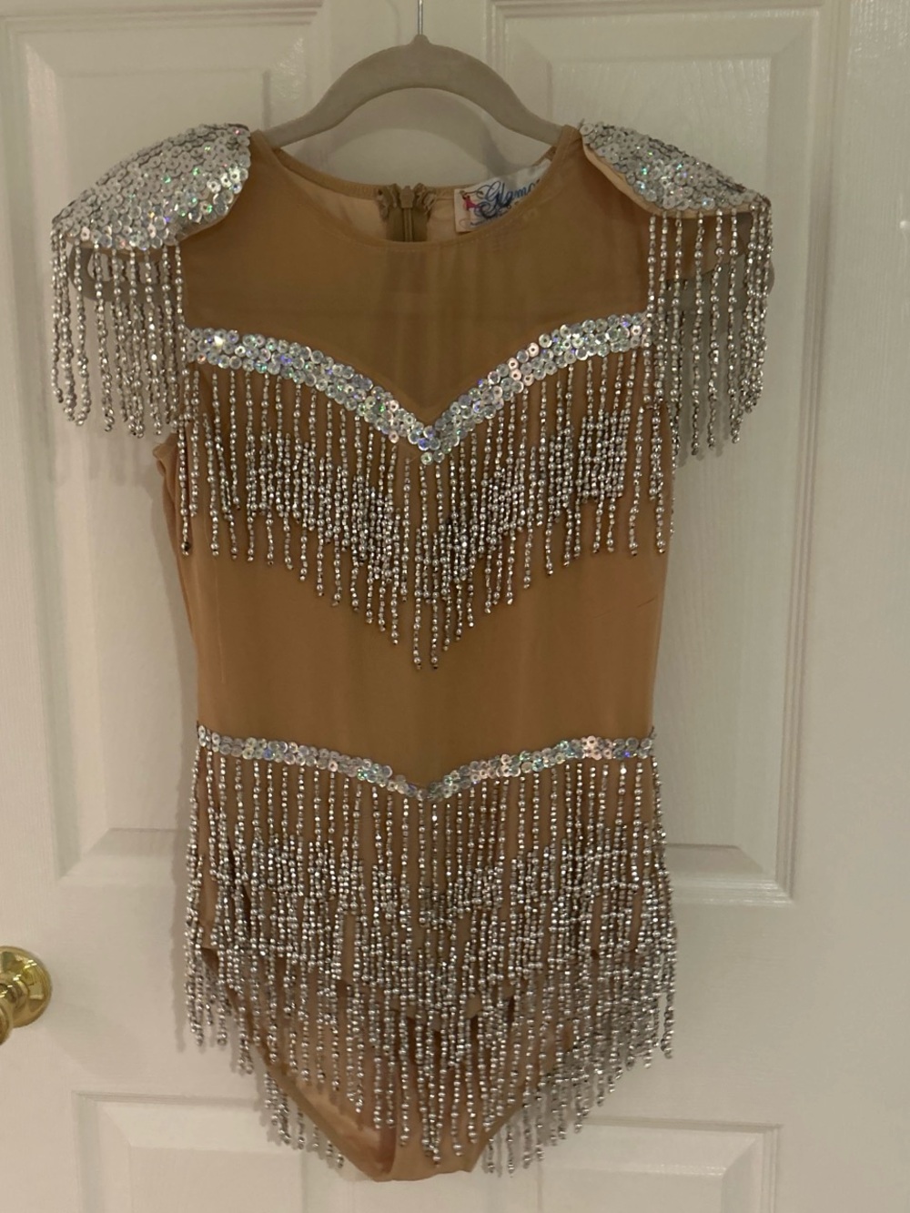 Sequined Fringe Nude Performance Bodysuit Dance Costume